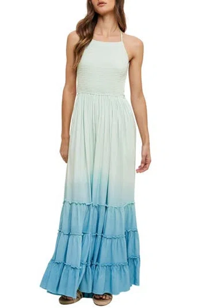 Wishlist Ombré Smocked Maxi Dress In Blue