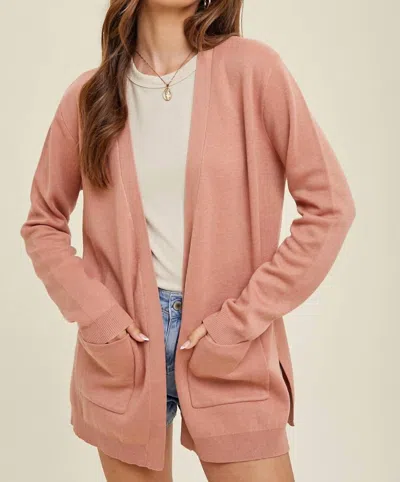 Wishlist Open Cardigan In Mauve Heathered In Pink