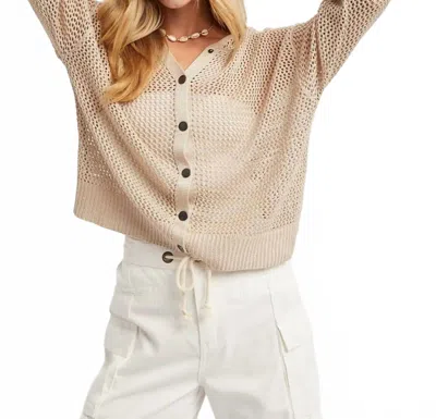 Wishlist Open-knit Button-up Hooded Sweater In Beige In Neutral