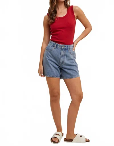 Wishlist Penelope Denim Mom Shorts In Mid-blue Wash In Animal Print