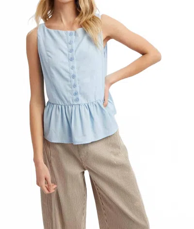 Wishlist Peplum Button Up Top In Soft Blue