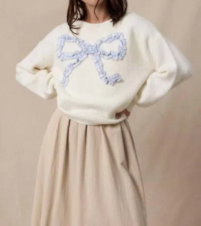 Wishlist Plaid Bow Brushed Sweater In Cream In White