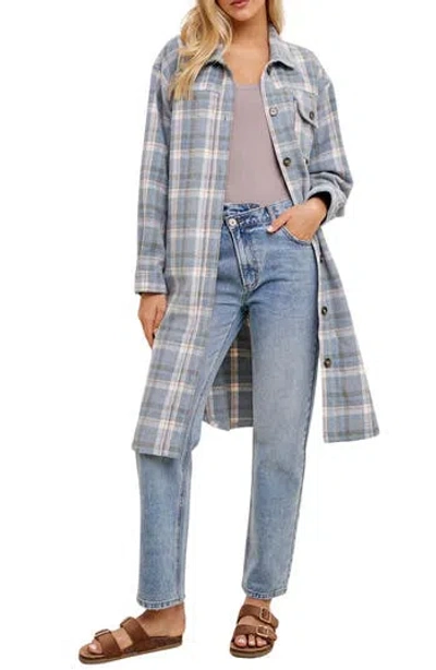 Wishlist Plaid Brushed Long Shacket In Blue
