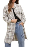Wishlist Plaid Brushed Long Shacket In Cream