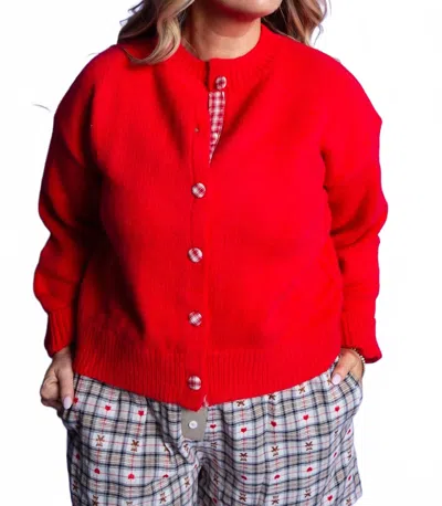 Wishlist Plaid-button Cardigan In Red