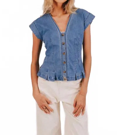 Wishlist Pleat It Denim Top In Medium Blue