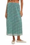 Wishlist Pleated Floral Midi Skirt In Green / White In Blue