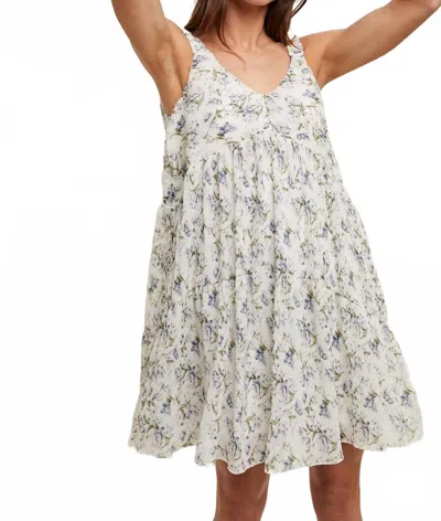 Wishlist Pleated Floral Mini Dress In Cream/blue In Multi