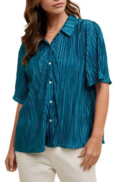 Wishlist Pleated Satin Shirt In Blue
