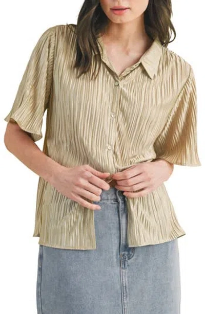 Wishlist Pleated Satin Shirt In Gold