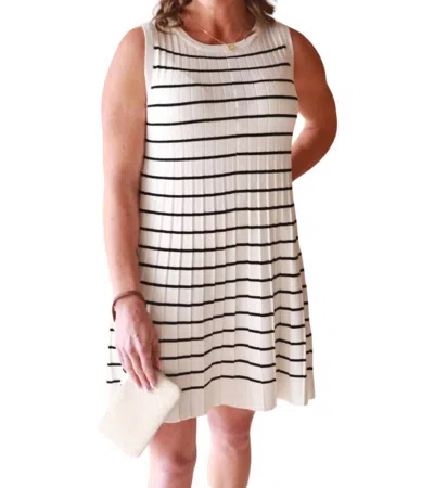 Wishlist Pleated Striped Aline Dress In Ivory/black In Multi