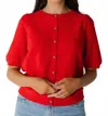 Wishlist Puff Sleeve Button-up Sweater Cardigan In Cherry In Red