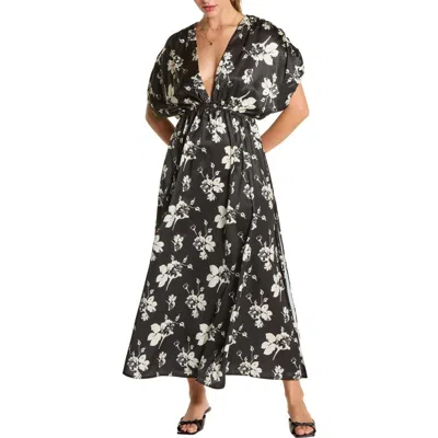 Wishlist Puff Sleeve Drop Waist Side Slit Maxi Dress In Black