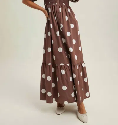 Wishlist Puff Sleeve Polka Dot Maxi Dress In Chocolate/white In Brown