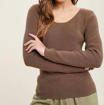 Wishlist Reagan Ribbed Open Back Sweater In Brown