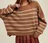Wishlist Relaxed Crop Sweater With Side Slits In Camel/shell In Multi