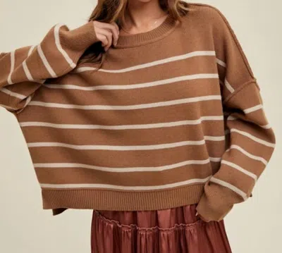 Wishlist Relaxed Crop Sweater With Side Slits In Camel/shell In Multi
