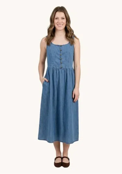 Wishlist Relaxed Fit Button Up Midi Dress In Denim In Blue