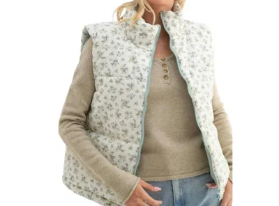 Wishlist Reversible Floral Puffer Vest In Dark Sage/cream In Multi