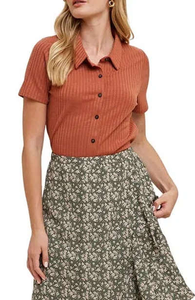 Wishlist Rib Knit Button-up Shirt In Orange