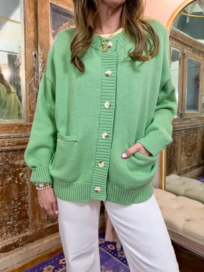 Wishlist Ribbed Contrast Sweater Cardigan In Green In Multi