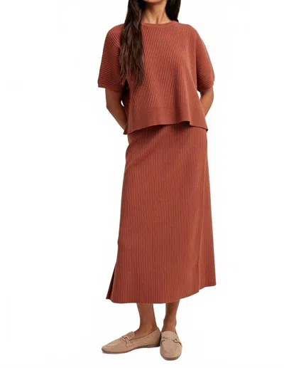 Wishlist Ribbed Knit Sweater Top And Skirt Set In Rust In Multi