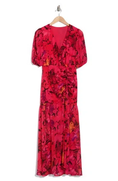 Wishlist Ruched Maxi Dress In Hibiscus Print