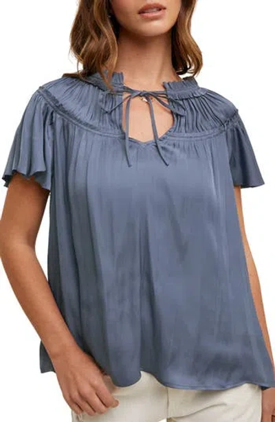 Wishlist Ruched Satin Top In Blue