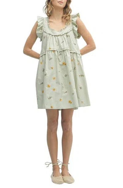 Wishlist Ruffle Babydoll Minidress In Green