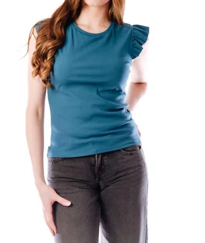 Wishlist Ruffle Cap Sleeve Ribbed Knit Top In Teal In Blue