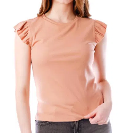 Wishlist Ruffle Cap Sleeves Ribbed Knit Top In Sienna In Gold