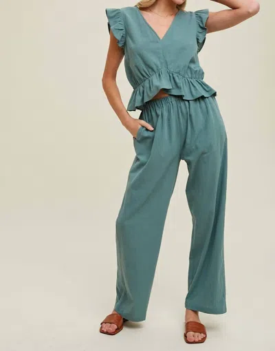 Wishlist Ruffle Relaxed Crop Top And Pants Set In Teal In Blue