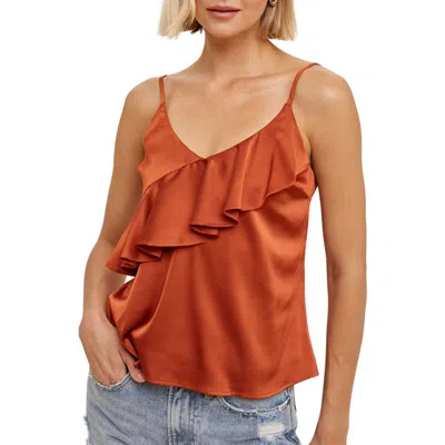 Wishlist Ruffle Satin Cami In Brown