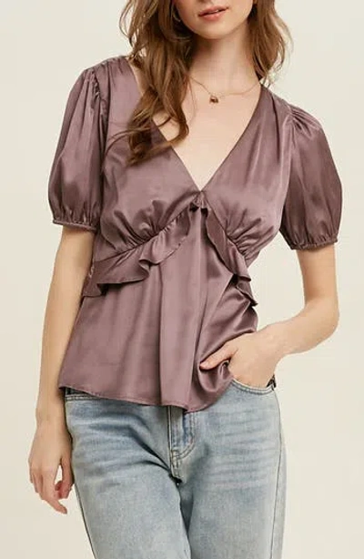 Wishlist Ruffle Satin Top In Purple