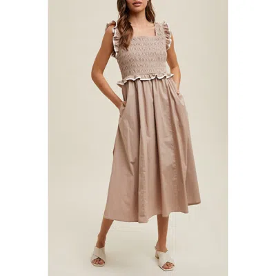 Wishlist Ruffle Tank Midi Dress In Green