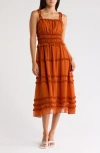 Wishlist Ruffle Tiered Midi Dress In Cinnamon