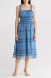 Wishlist Ruffle Tiered Midi Sundress In Coronet Blue