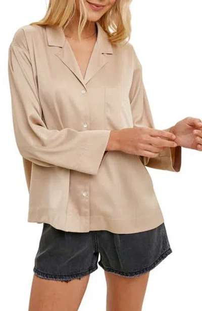 Wishlist Satin Button Up Shirt In Brown