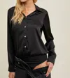 Wishlist Satin Button-up Thong Bodysuit In Black