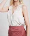 Wishlist Satin Lace Trimmed Top In Cream In White