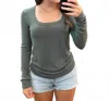 Wishlist Scoop Neck Fitted Ribbed Knit Top In Green In Gray
