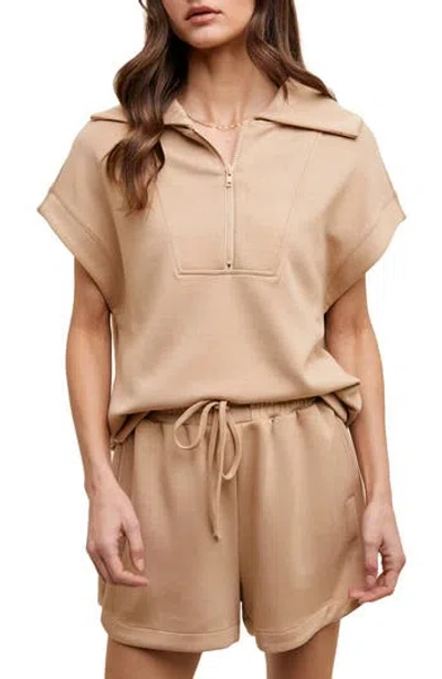 Wishlist Scuba Half Zip Muscle Top In Taupe