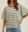 Wishlist Seeking For You Striped Knit Top In Cream/green