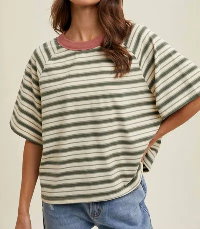 Wishlist Seeking For You Striped Knit Top In Cream/green In Multi