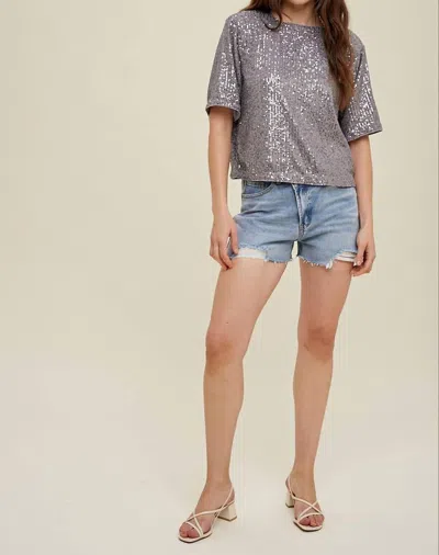 Wishlist Sequin Boxy Relaxed Crop Top In Silver