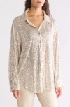 Wishlist Sequin Button-up Blouse In Champagne