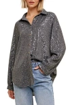 Wishlist Sequin Button-up Blouse In Grey