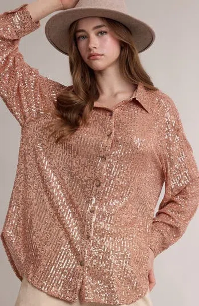 Wishlist Sequin Button-up Shirt In Brown