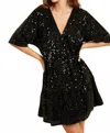Wishlist Sequin V-neck Velvet Hem Dress In Black In Black
