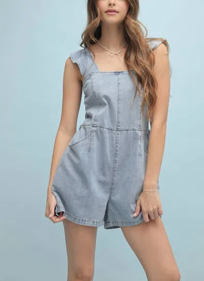 Wishlist Set It Straight Ruffle Sleeve Romper In Denim